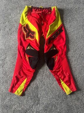Fox Men’s Red and Yellow Motocross Pants with Black Accents
